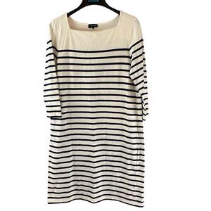 Jaeger Navy Blue White Nautical 3/4 Sleeve Dress Size Large